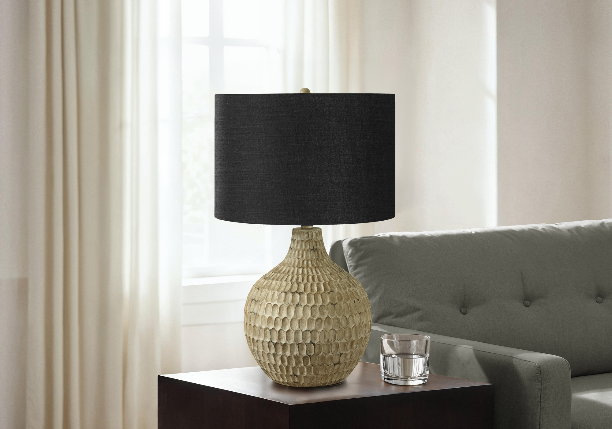 LIGHTING - 25"H TABLE LAMP BROWN RESIN / BLACK SHADE