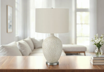 LIGHTING - 28"H TABLE LAMP CREAM CERAMIC / IVORY SHADE