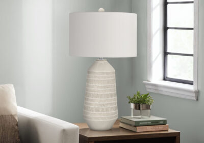 LIGHTING - 33"H TABLE LAMP CREAM CERAMIC / IVORY SHADE