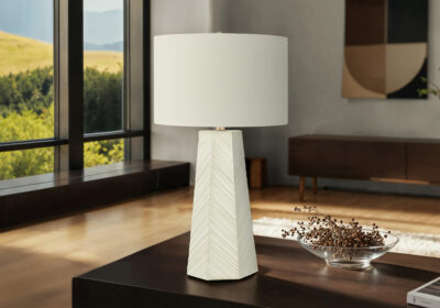 LIGHTING - 29"H TABLE LAMP WHITE CERAMIC / IVORY SHADE