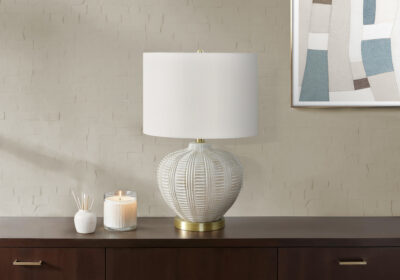 LIGHTING - 21"H TABLE LAMP CREAM RESIN / IVORY SHADE