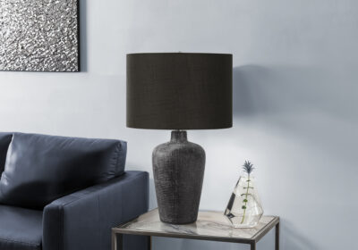 LIGHTING - 24"H TABLE LAMP BLACK CERAMIC / BLACK SHADE