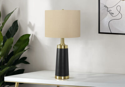 LIGHTING - 28"H TABLE LAMP BLACK METAL / BEIGE SHADE