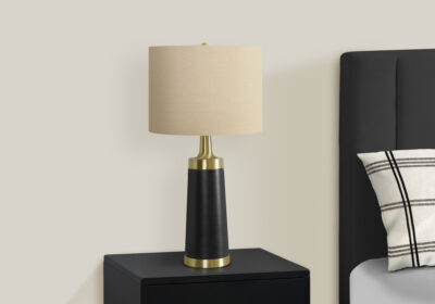 LIGHTING - 28"H TABLE LAMP BLACK METAL / BEIGE SHADE