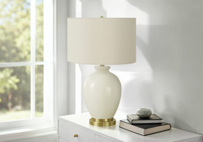 LIGHTING - 26"H TABLE LAMP CREAM CERAMIC / IVORY SHADE