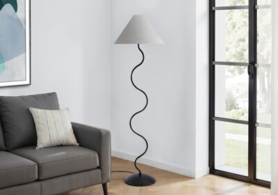 LIGHTING - 64"H FLOOR LAMP BLACK METAL / GREY SHADE