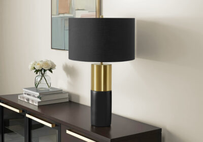 LIGHTING - 25"H TABLE LAMP BLACK CONCRETE / BLACK SHADE