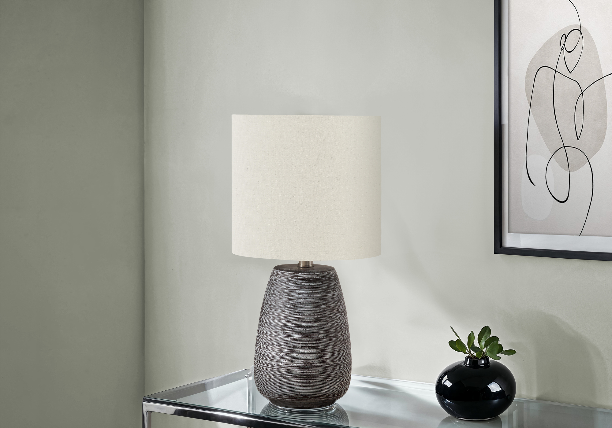 LIGHTING - 19"H TABLE LAMP GREY CERAMIC / IVORY SHADE