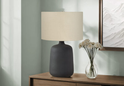 LIGHTING - 24"H TABLE LAMP BLACK CERAMIC / BEIGE SHADE