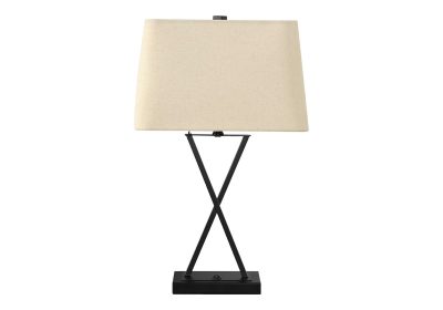 LIGHTING - 25"H TABLE LAMP BLACK METAL / BEIGE SHADE / USB