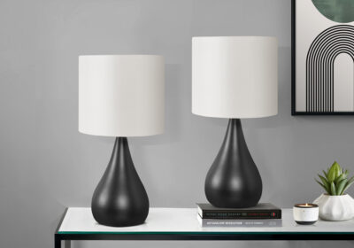 LIGHTING - 2PCS / 18"H TABLE LAMP BLACK / IVORY SHADE
