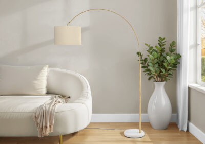 LIGHTING - 79"H ARC FLOOR LAMP BRASS METAL / BEIGE SHADE