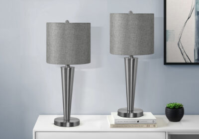 LIGHTING - 2PCS / 24"H TABLE LAMP NICKEL / GREY / USB