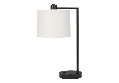 LIGHTING - 19"H TABLE LAMP BLACK METAL / IVORY SHADE /USB