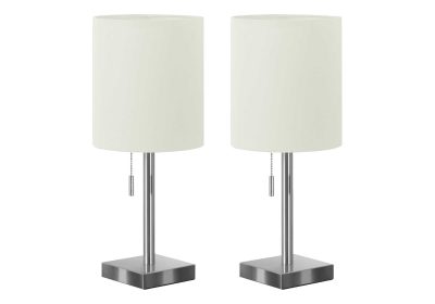 LIGHTING - 2PCS / 17"H TABLE LAMP NICKEL METAL / IVORY / USB