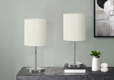 LIGHTING - 2PCS / 17"H TABLE LAMP NICKEL METAL / IVORY / USB