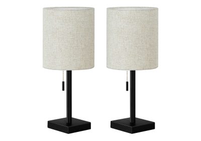 LIGHTING - 2PCS / 17"H TABLE LAMP BLACK METAL / BEIGE / USB