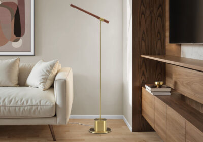 LIGHTING - 65"H FLOOR LAMP ANTIQUE BRASS METAL / WOOD SHADE