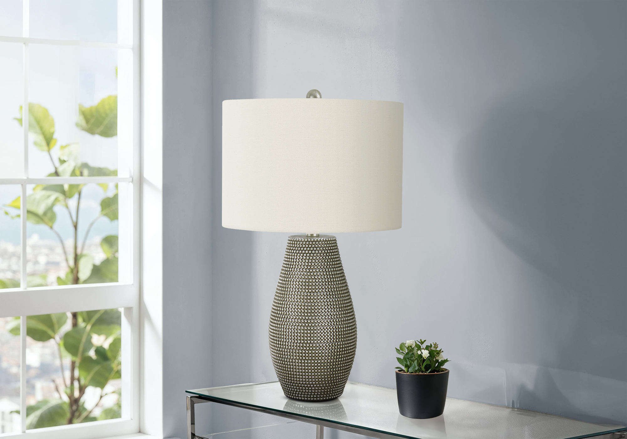 LIGHTING - 24"H TABLE LAMP GREY RESIN / IVORY SHADE