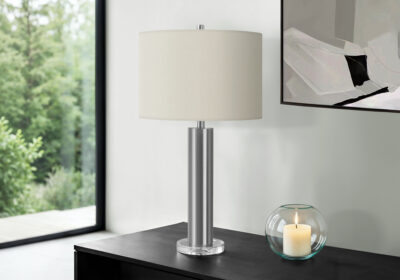 LIGHTING - 28"H TABLE LAMP NICKEL METAL / IVORY SHADE