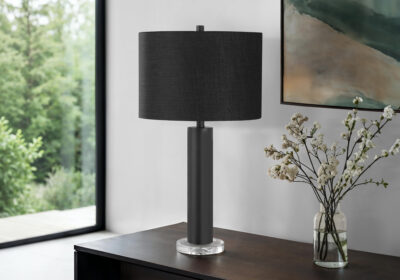 LIGHTING - 28"H TABLE LAMP BLACK METAL / BLACK SHADE
