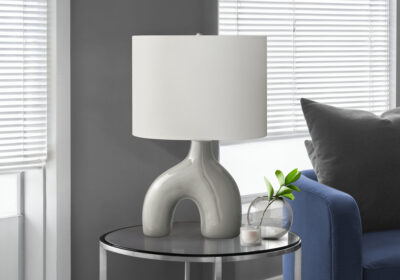 LIGHTING - 25"H TABLE LAMP GREY CERAMIC / IVORY SHADE