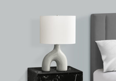 LIGHTING - 25"H TABLE LAMP GREY CERAMIC / IVORY SHADE