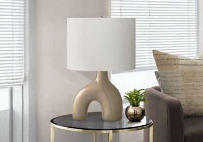LIGHTING - 25"H TABLE LAMP BROWN CERAMIC / IVORY SHADE