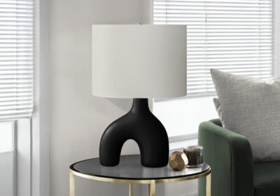 LIGHTING - 25"H TABLE LAMP BLACK CERAMIC / IVORY SHADE
