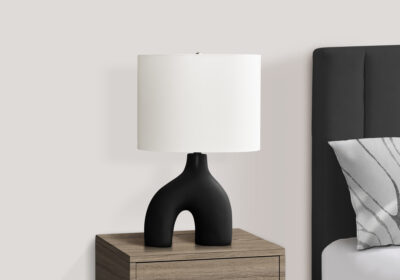 LIGHTING - 25"H TABLE LAMP BLACK CERAMIC / IVORY SHADE