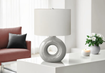 LIGHTING - 24"H TABLE LAMP GREY CERAMIC / IVORY SHADE