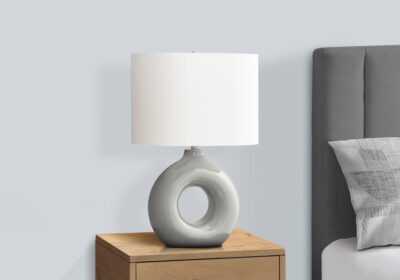 LIGHTING - 24"H TABLE LAMP GREY CERAMIC / IVORY SHADE