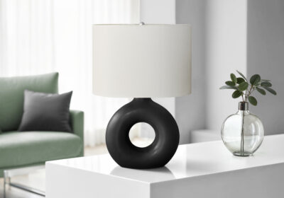 LIGHTING - 24"H TABLE LAMP BLACK CERAMIC / IVORY SHADE