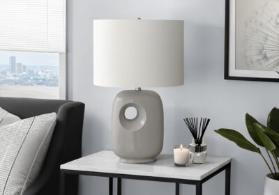 LIGHTING - 26"H TABLE LAMP GREY CERAMIC / IVORY SHADE
