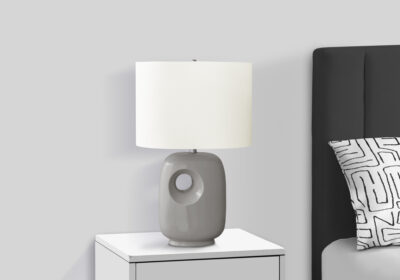 LIGHTING - 26"H TABLE LAMP GREY CERAMIC / IVORY SHADE
