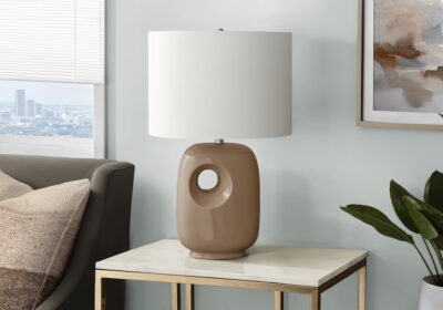 LIGHTING - 26"H TABLE LAMP BROWN CERAMIC / IVORY SHADE