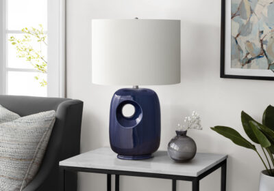 LIGHTING - 26"H TABLE LAMP BLUE CERAMIC / IVORY SHADE