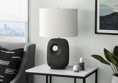 LIGHTING - 26"H TABLE LAMP BLACK CERAMIC / IVORY SHADE