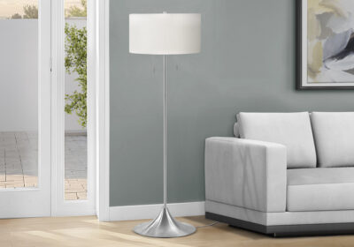 LIGHTING - 61"H FLOOR LAMP SILVER METAL / WHITE SHADE