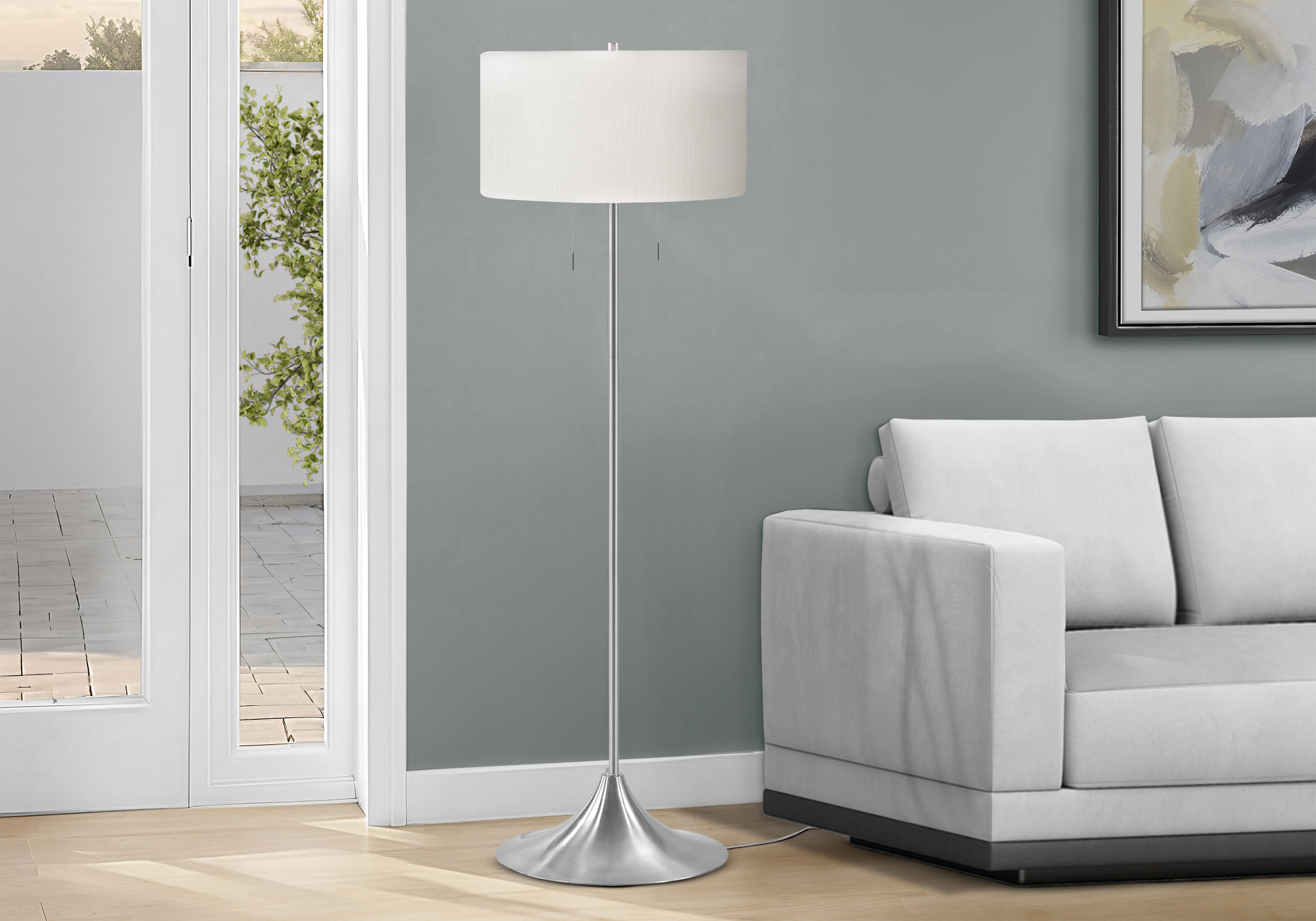 LIGHTING - 61"H FLOOR LAMP SILVER METAL / WHITE SHADE