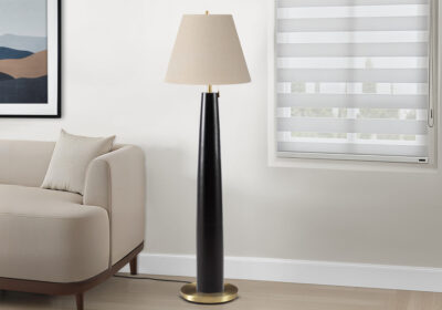 LIGHTING - 62"H FLOOR LAMP BLACK METAL / BEIGE SHADE