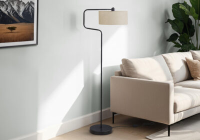 LIGHTING - 61"H FLOOR LAMP BLACK METAL / BEIGE SHADE