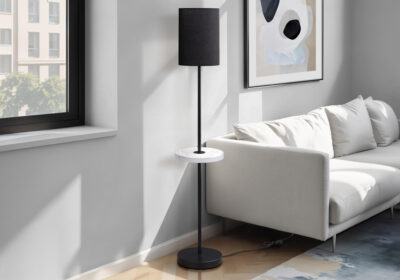 LIGHTING - 62"H FLOOR LAMP BLACK METAL / BLACK SHADE / USB