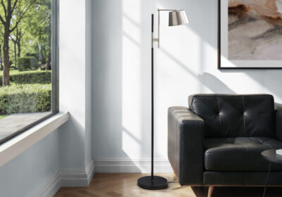 LIGHTING - 65"H FLOOR LAMP BLACK METAL / NICKEL SHADE