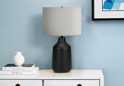 LIGHTING - 24"H TABLE LAMP BLACK CONCRETE / GREY SHADE