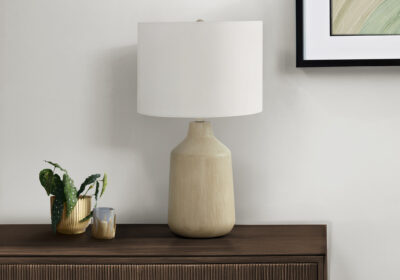 LIGHTING - 24"H TABLE LAMP BEIGE CONCRETE / IVORY SHADE