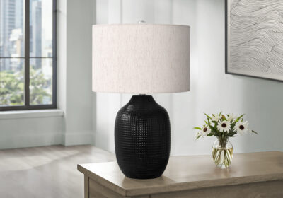 LIGHTING - 26"H TABLE LAMP BLACK CERAMIC / IVORY SHADE