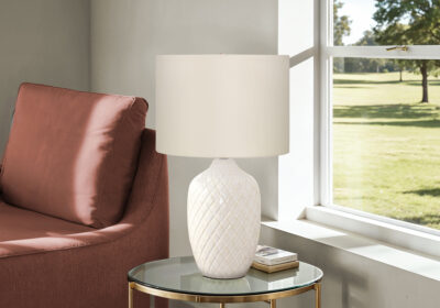 LIGHTING - 25"H TABLE LAMP CREAM CERAMIC / IVORY SHADE
