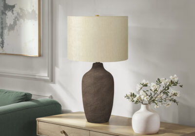 LIGHTING - 27"H TABLE LAMP GREY CERAMIC / BEIGE SHADE