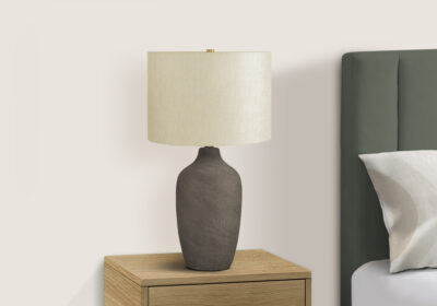 LIGHTING - 27"H TABLE LAMP GREY CERAMIC / BEIGE SHADE